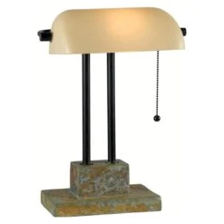 Kenroy Greenville 1 Light Banker Lamp In Natural Slate With Oil Rubbed Bronze Accent