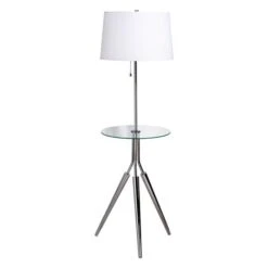 Kenroy Rosie Floor Lamp With Glass Tray Table In Chrome