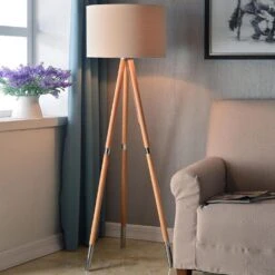 Kenroy Jordon Floor Lamp In Natural Wood Grain With Brushed Steel Accent -Home Decor Store 55123673 2
