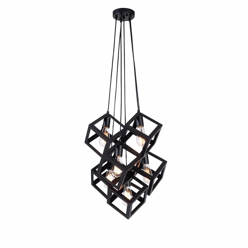 Kenroy Cuboid 6 Light Pendant In Matte Black 3 Kenroy Cuboid 6 Light Pendant In Matte Black