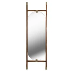 Kenroy Rounded Floor Mirror In Walnut And Antique Brass