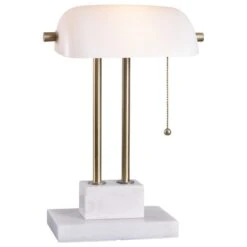 Kenroy Symphony Desk Lamp In Antique Brass And White
