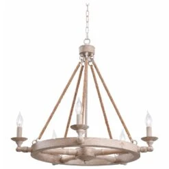 Kenroy Timone 5-Light Chandelier In Weathered White And Rope