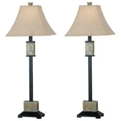 Kenroy Bennington Buffet Lamp In Natural Slate And Black (Set Of 2)
