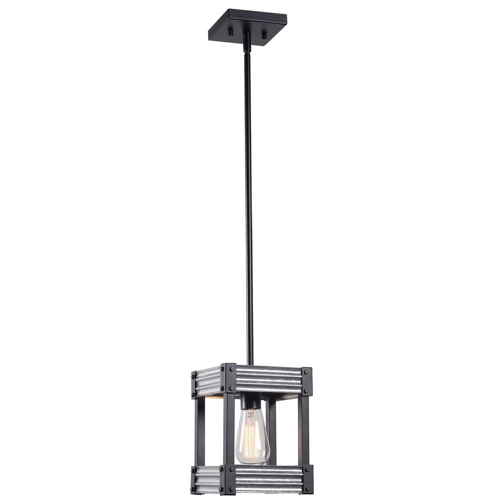 Kenroy Pioneer 1-Light Mini Pendant In Matte Black And Galvanized 3 Kenroy Pioneer 1-Light Mini Pendant In Matte Black And Galvanized