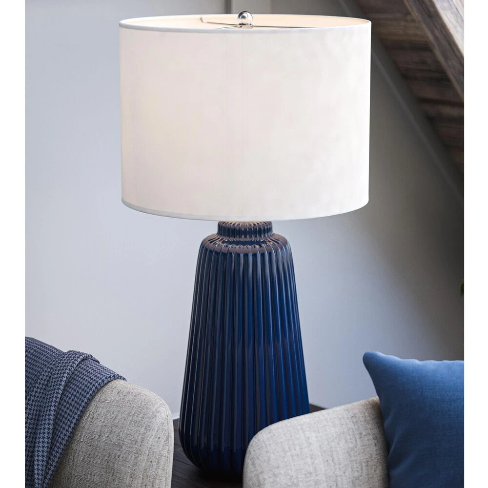 Kenroy Ziggy Table Lamp In Navy And Brushed Steel 4 Kenroy Ziggy Table Lamp In Navy And Brushed Steel - Image 2