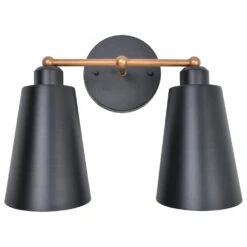 Kenroy Alvar 2-Light Vanity In Matte Black And Antique Brass