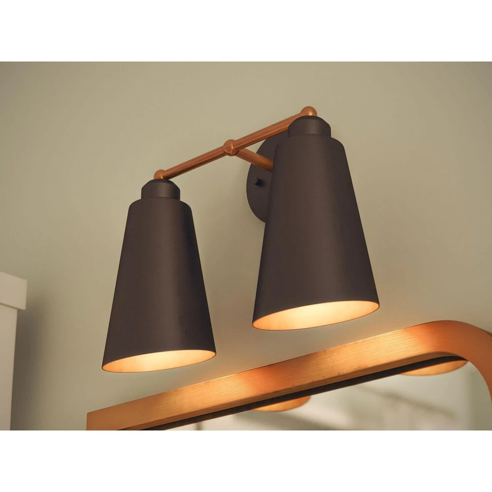 Kenroy Alvar 2-Light Vanity In Matte Black And Antique Brass 6 Kenroy Alvar 2-Light Vanity In Matte Black And Antique Brass - Image 4