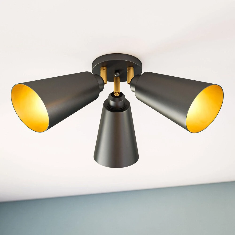 Kenroy Alvar 3-Light Flush Mount In Matte Black And Gold 6 Kenroy Alvar 3-Light Flush Mount In Matte Black And Gold - Image 4