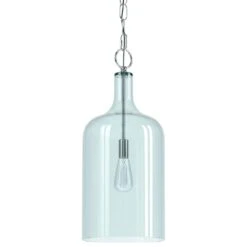 Kenroy Capri 1-Light Pendant With Painted Light Blue Glass Shade In Chrome