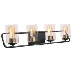 Kenroy Carleigh 4-Light Vanity In Matte Black And Antique Brass